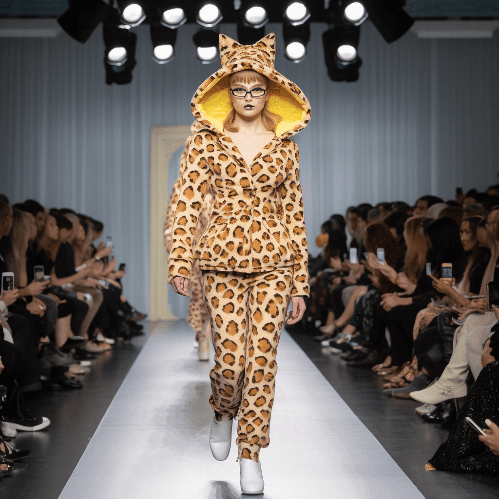 model on runaway wearing leopard print jumpsuit