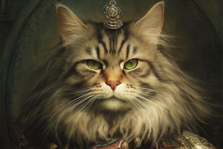 Atilla the Hun portrayed as a cat, AI's Imaginative Rendition of Cats in History: Feline Time Travel