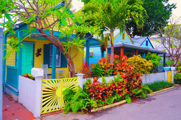 Colorful wooden cottages in an old section of Key West,Florida
