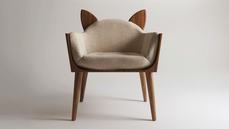 A chair that incorporates cat ear shapes into the top of the backrest, blending comfort with cat-inspired aesthetics, perfect for dining or as an accent chair. - 1600x900